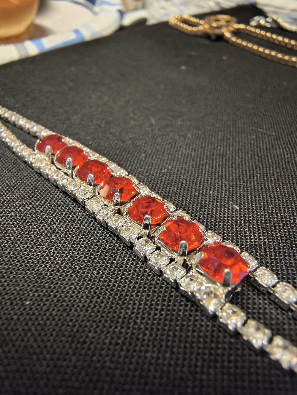 Elegant Red Crystal Tennis Bracelet - Sparkling Silver Setting